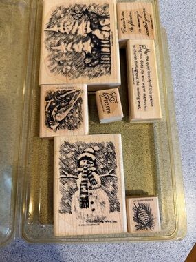Stampin' Up! Black Winter Scene Rubber Stamp Set with Snowman & Pinecone